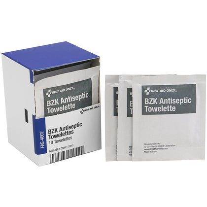 First Aid Only BZK Antiseptic Towelettes - 10-Pack White - 4.75’’ x 7.75’’ - Skin Wipes