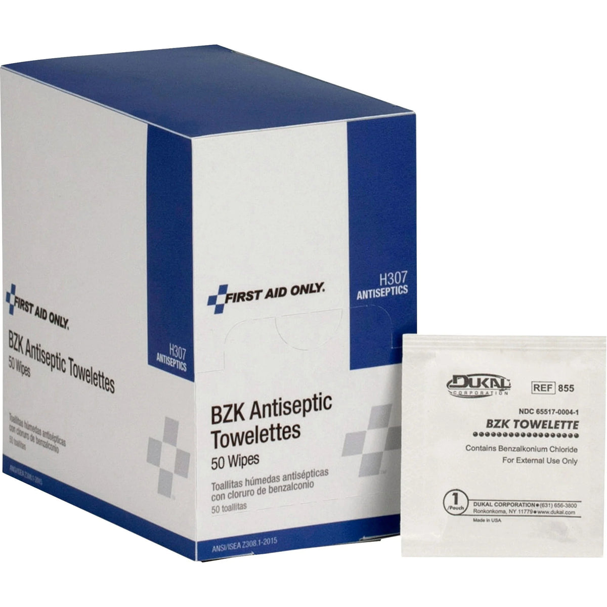 First Aid Only BZK Antiseptic Towelettes - 50-Pack for Effective Wound Cleaning - Care