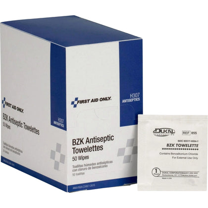 First Aid Only BZK Antiseptic Towelettes - 50-Pack for Effective Wound Cleaning - Care