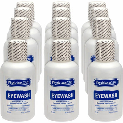First Aid Only Eyewash Solution - 16 fl oz - Sterile Eye Irrigation - 12/Carton