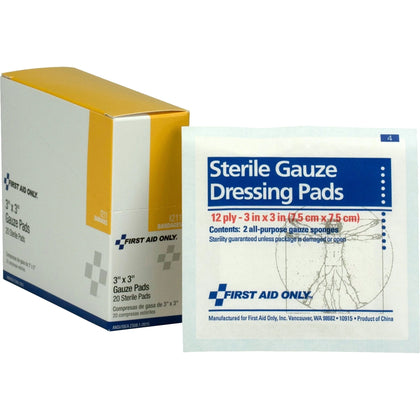 First Aid Only Gauze Pads: 3’’x3’’ Dispenser Box - 20 Pads - Bandages & Wraps