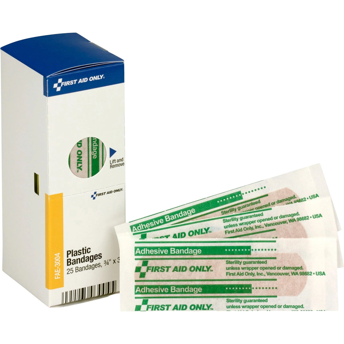 First Aid Only Plastic Bandages - Beige 0.75’’ x 3’’ 25/Box - & Wraps