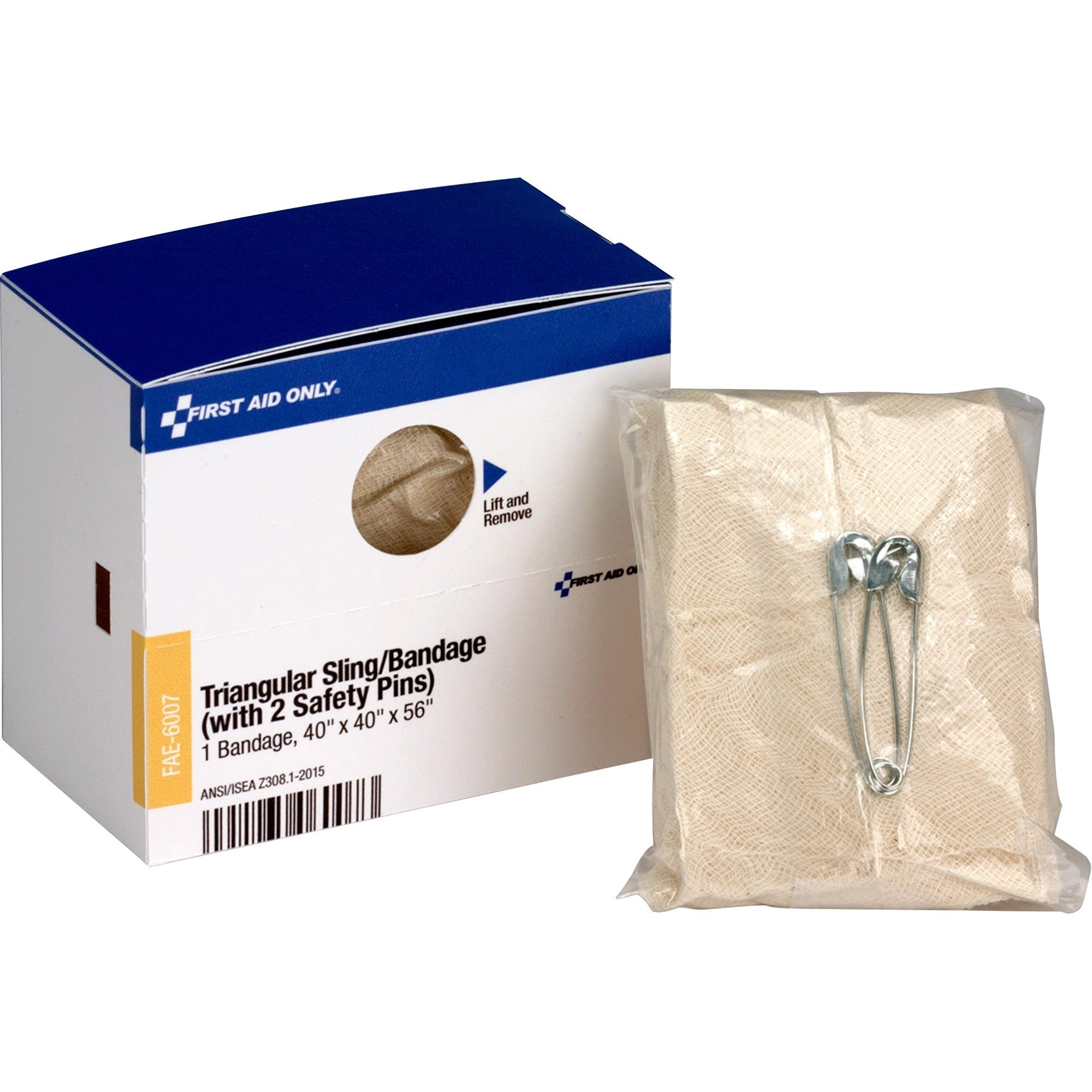 First Aid Only Triangular Sling Bandage: 56’’ x 40’’ Tan - 1/Box - Bandages & Wraps