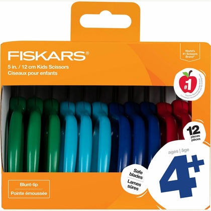 Fiskars Kids Scissors: 5’’ Blunt-tip Safety Edge Blades - 12-Pack - Kid Scissors