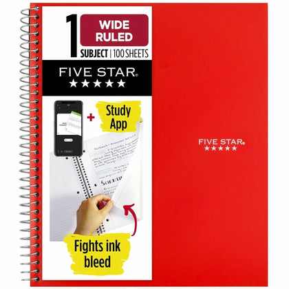 Five Star 1-Subject Notebook - 8’’ x 10.5’’ - Bend & Crack Resistant - Notebooks
