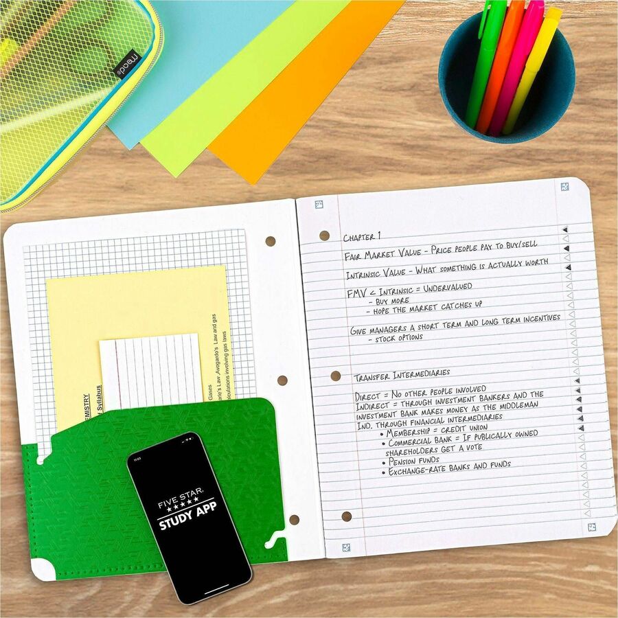 Five Star 11’’ 1-subject Wireless Notebook - 80 Sheets - Sewn - College Ruled Front Ruling - 3 Hole(s) - 9 1/8’’ x