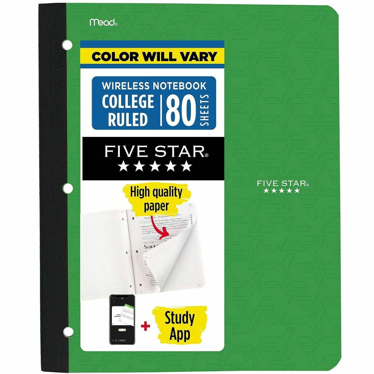 Five Star 11’’ 1-subject Wireless Notebook - 80 Sheets - Sewn - College Ruled Front Ruling - 3 Hole(s) - 9 1/8’’ x