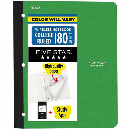 Five Star 11’’ 1-subject Wireless Notebook - 80 Sheets - Sewn - College Ruled Front Ruling - 3 Hole(s) - 9 1/8’’ x