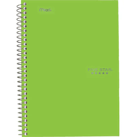 Five Star 5-Subject Notebook: College Ruled Wire Bound 6’’ x 9 1/2’’ - White Paper Plastic Cover - Pocket Divider