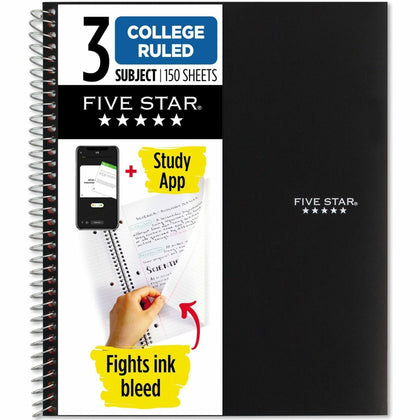 Five Star College Ruled Notebook: 150 Sheets Wire Bound 8 1/2’’ x 11’’ - Black Kraft Cover - Notebooks