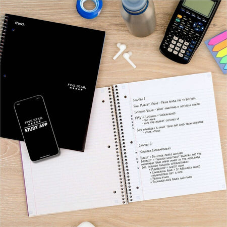 Five Star Notebook - 5 Subject(s) - 200 Sheets - Wire Bound - College Ruled Front Ruling - 3 Hole(s) - Letter