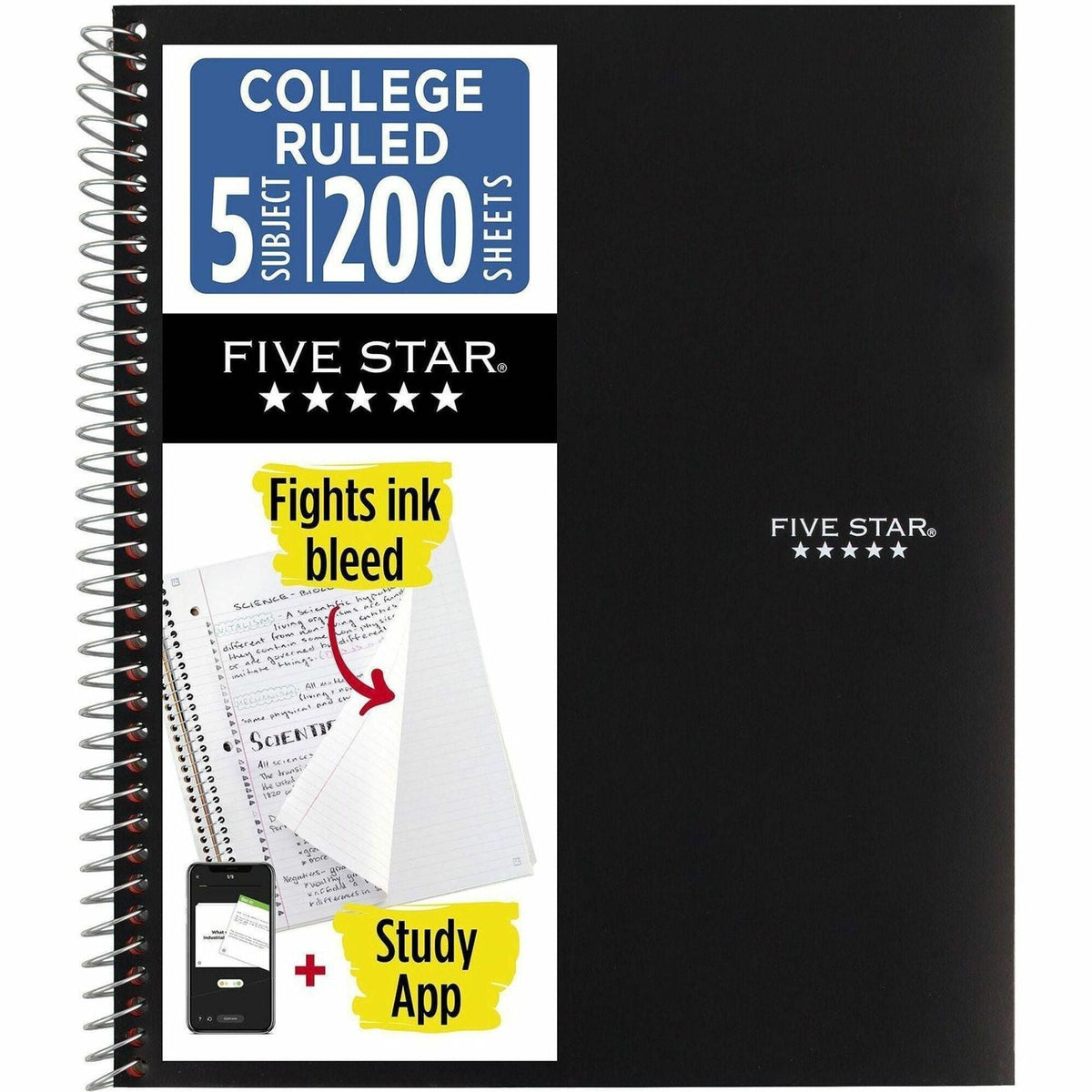 Five Star Notebook - 5 Subject(s) - 200 Sheets - Wire Bound - College Ruled Front Ruling - 3 Hole(s) - Letter