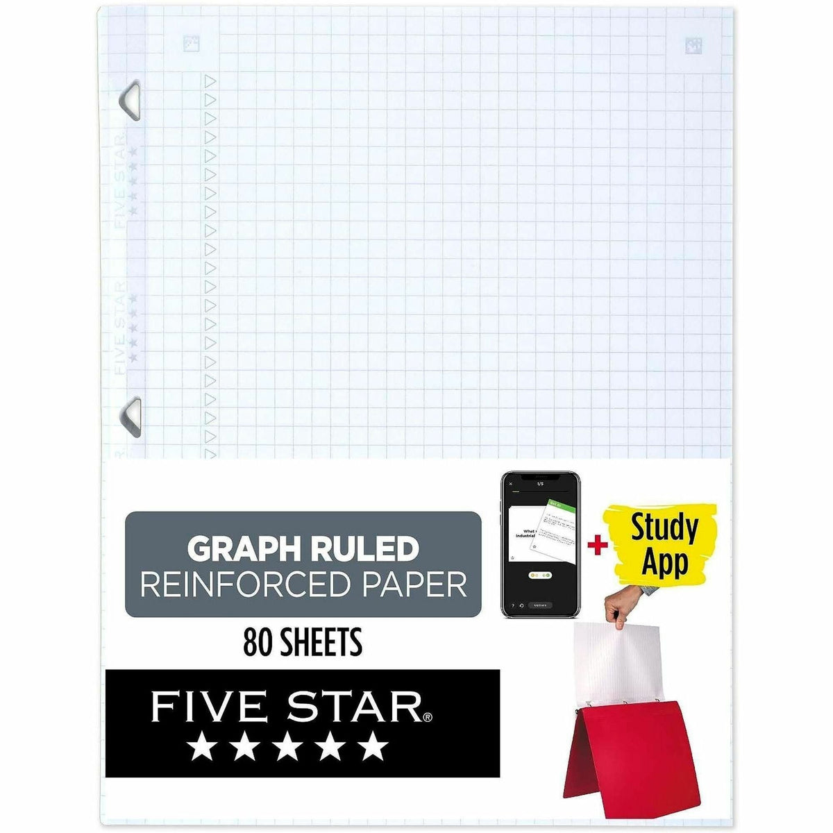 Five Star Reinforced Graph-Ruled Filler Paper - 80 Pages - Ruled Margin - Letter - 8 1/2’’ x 11’’ Sheet Size - White
