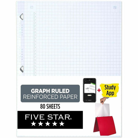 Five Star Reinforced Graph-Ruled Filler Paper - 80 Pages - Ruled Margin - Letter - 8 1/2’’ x 11’’ Sheet Size - White