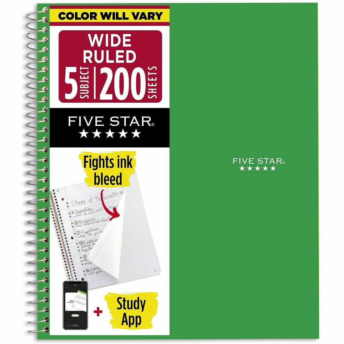 Five Star Five-subject Notebook - 200 Sheets - Wire Bound - 8’’ x 10 1/2’’ Sheet Size - Assorted Plastic Cover