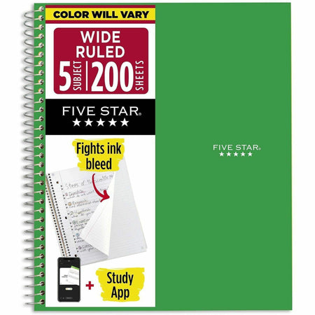 Five Star Five-subject Notebook - 200 Sheets - Wire Bound - 8’’ x 10 1/2’’ Sheet Size - Assorted Plastic Cover