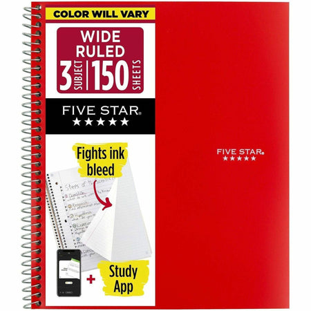 Five Star Three-subject Notebook - 150 Sheets - Wire Bound - 8’’ x 10 1/2’’ Sheet Size - Assorted Plastic Cover