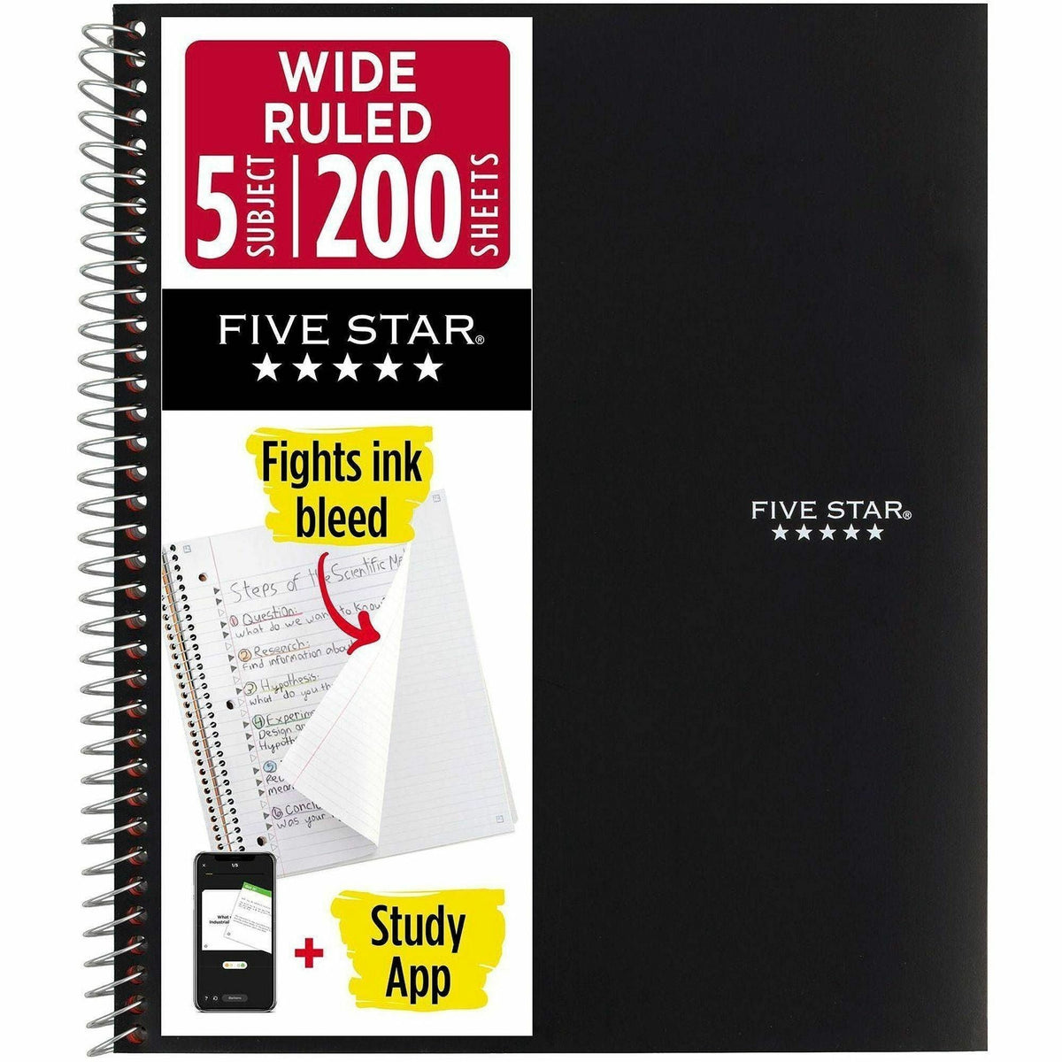 Five Star Wirebound Black 5-subject Notebook - 2000