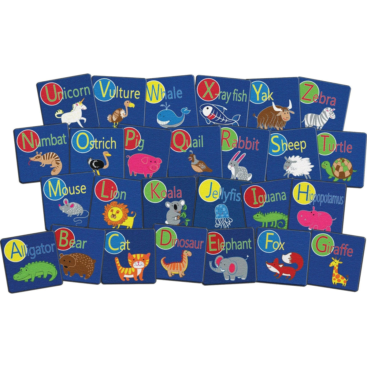 Flagship Carpets Alphabet Animal Seating Squares - Educational Multicolor Rug - Rugs & Mats