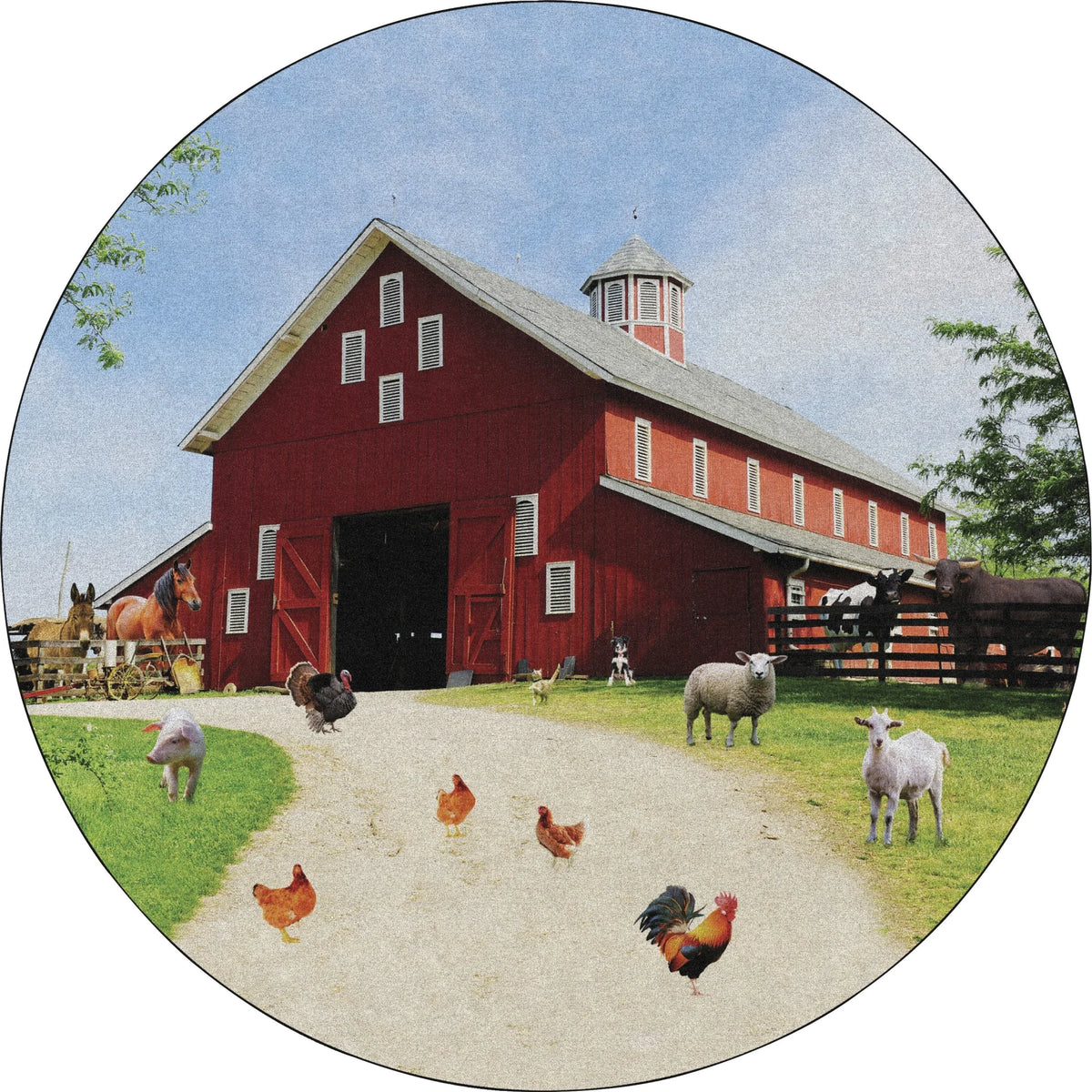 Flagship Carpets Barn Animals Classroom Rug - 12x12 ft Round Multicolor Yarn - Rugs & Mats