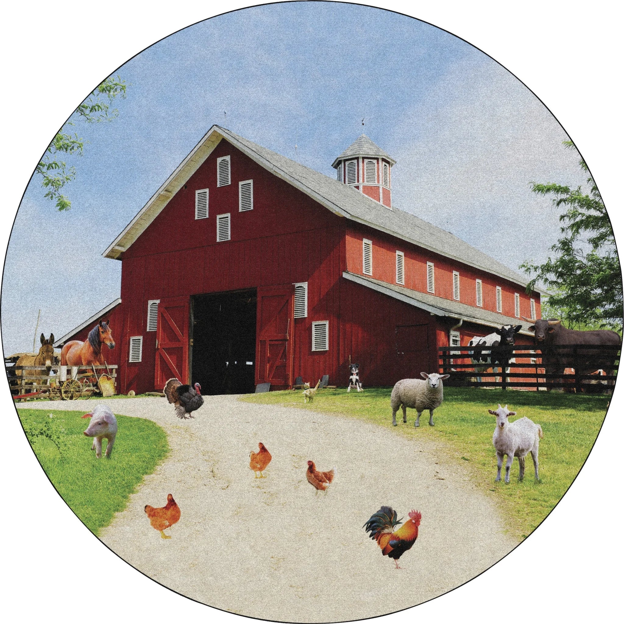 Flagship Carpets Barn Animals Classroom Rug - 12x12 ft Round Multicolor Yarn - Rugs & Mats