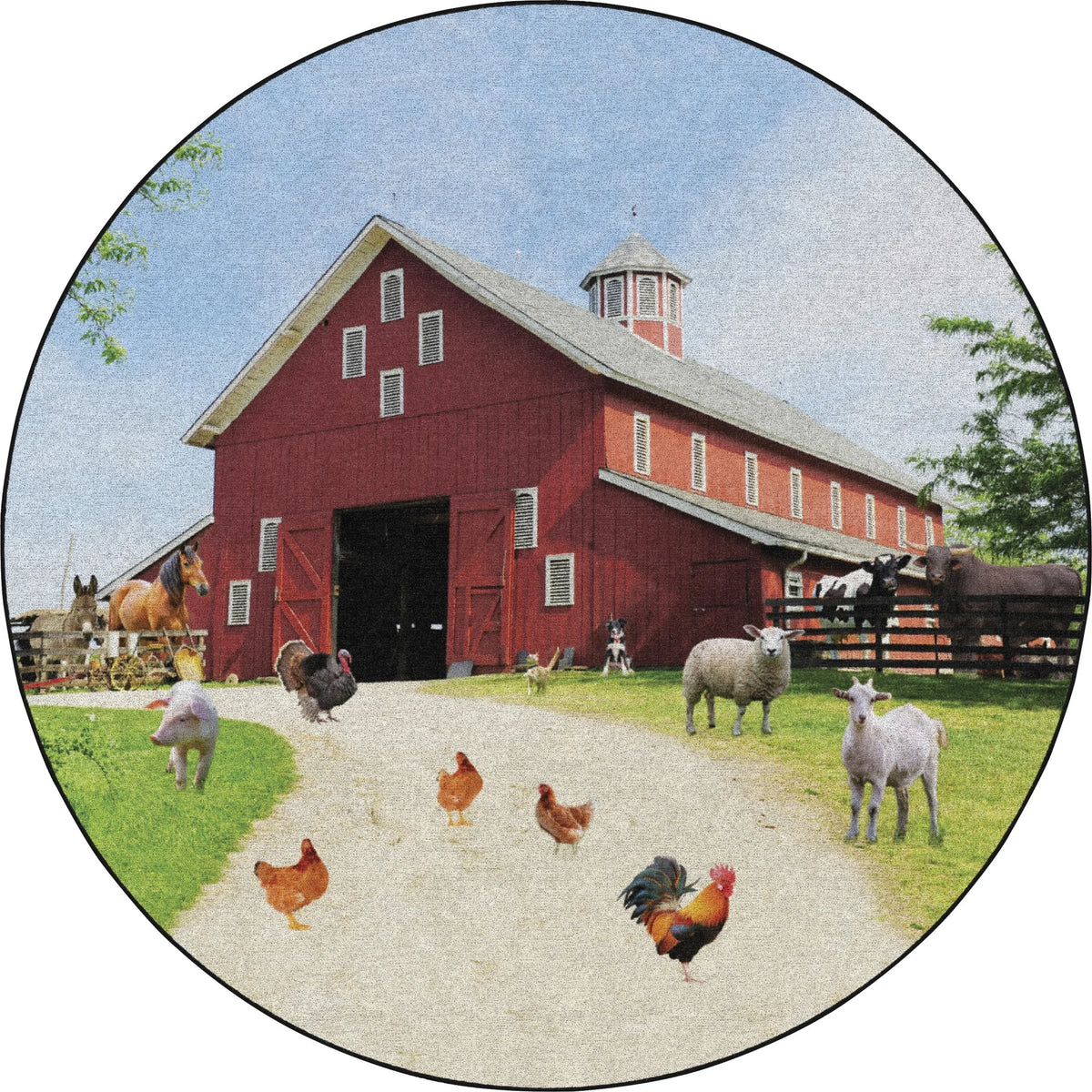 Flagship Carpets Barn Animals Classroom Rug - Round Multicolor Floor - Rugs & Mats