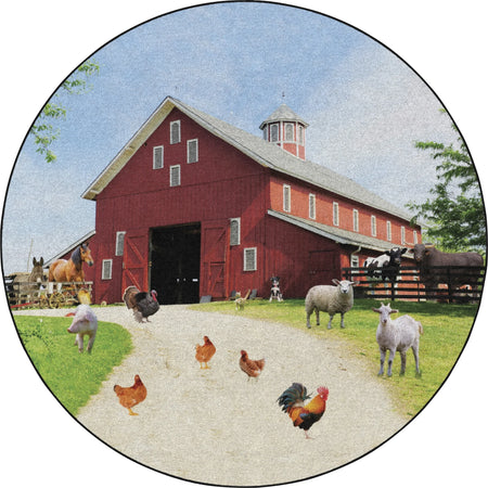 Flagship Carpets Barn Animals Classroom Rug - Round Multicolor Floor - Rugs & Mats