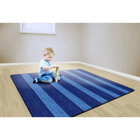 Flagship Carpets Basketweave Stripes Classroom Rug - Blue Nylon - Rugs & Mats