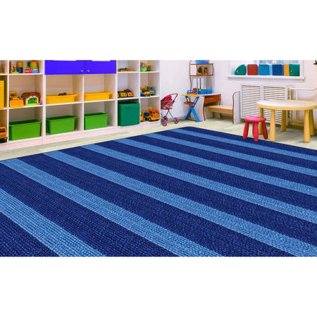 Flagship Carpets Basketweave Stripes Classroom Rug - Blue Nylon - Rugs & Mats