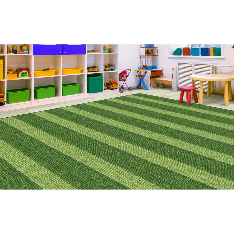 Flagship Carpets Basketweave Stripes Classroom Rug - Green Nylon - Rugs & Mats