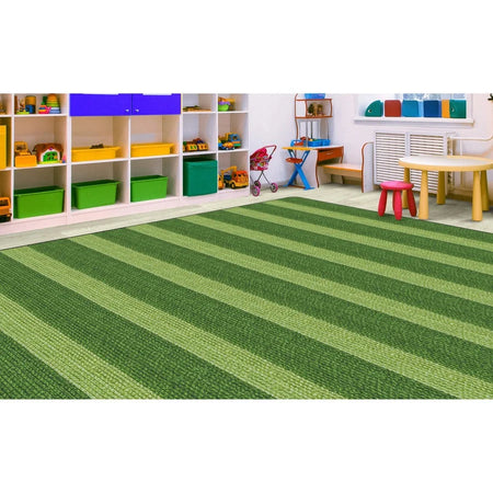 Flagship Carpets Basketweave Stripes Classroom Rug - Green Nylon - Rugs & Mats