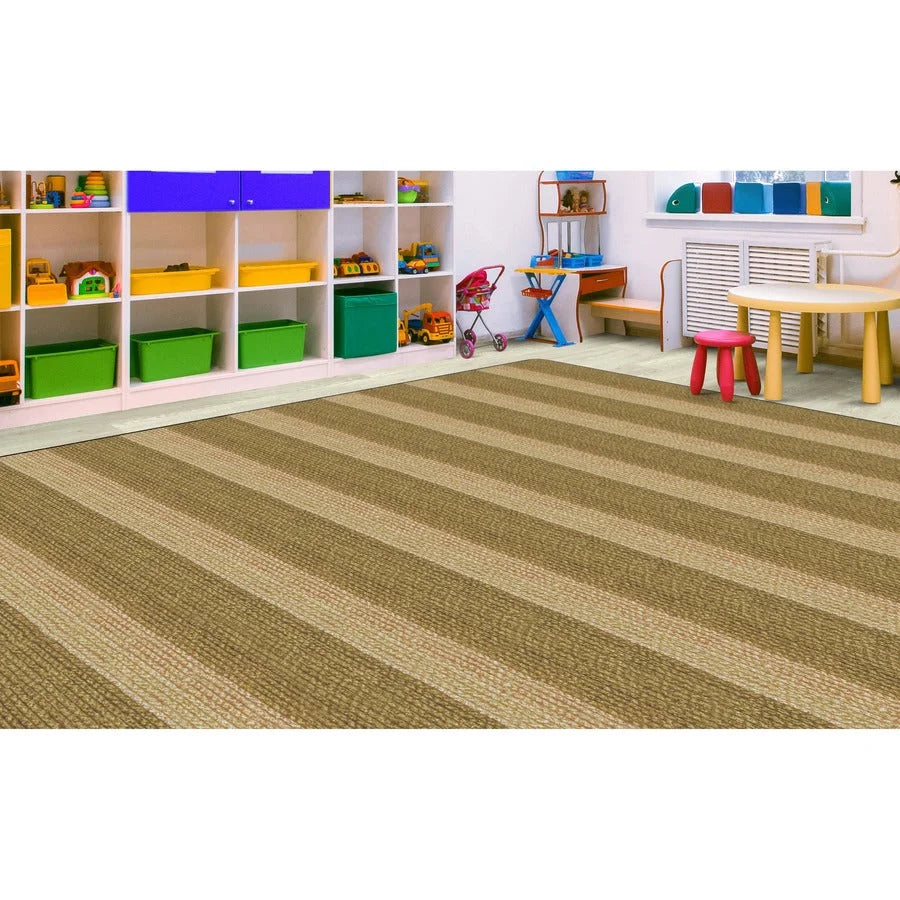 Flagship Carpets Basketweave Stripes Classroom Rug - Natural Nylon - Rugs & Mats