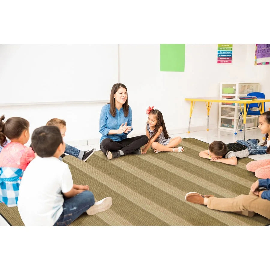 Flagship Carpets Basketweave Stripes Classroom Rug - Natural Nylon - Rugs & Mats