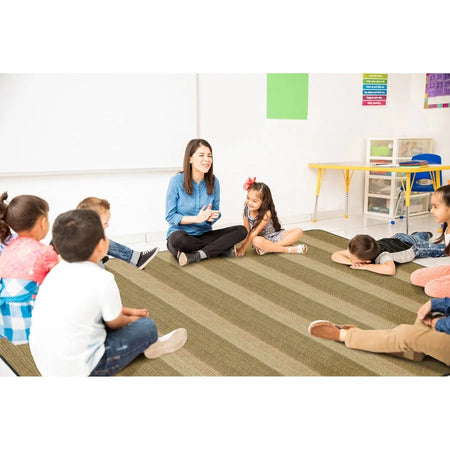 Flagship Carpets Basketweave Stripes Classroom Rug - Natural Nylon - Rugs & Mats
