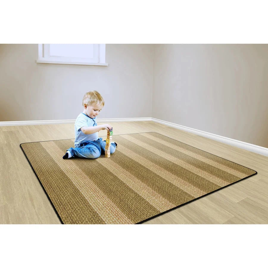 Flagship Carpets Basketweave Stripes Classroom Rug - Natural Nylon - Rugs & Mats