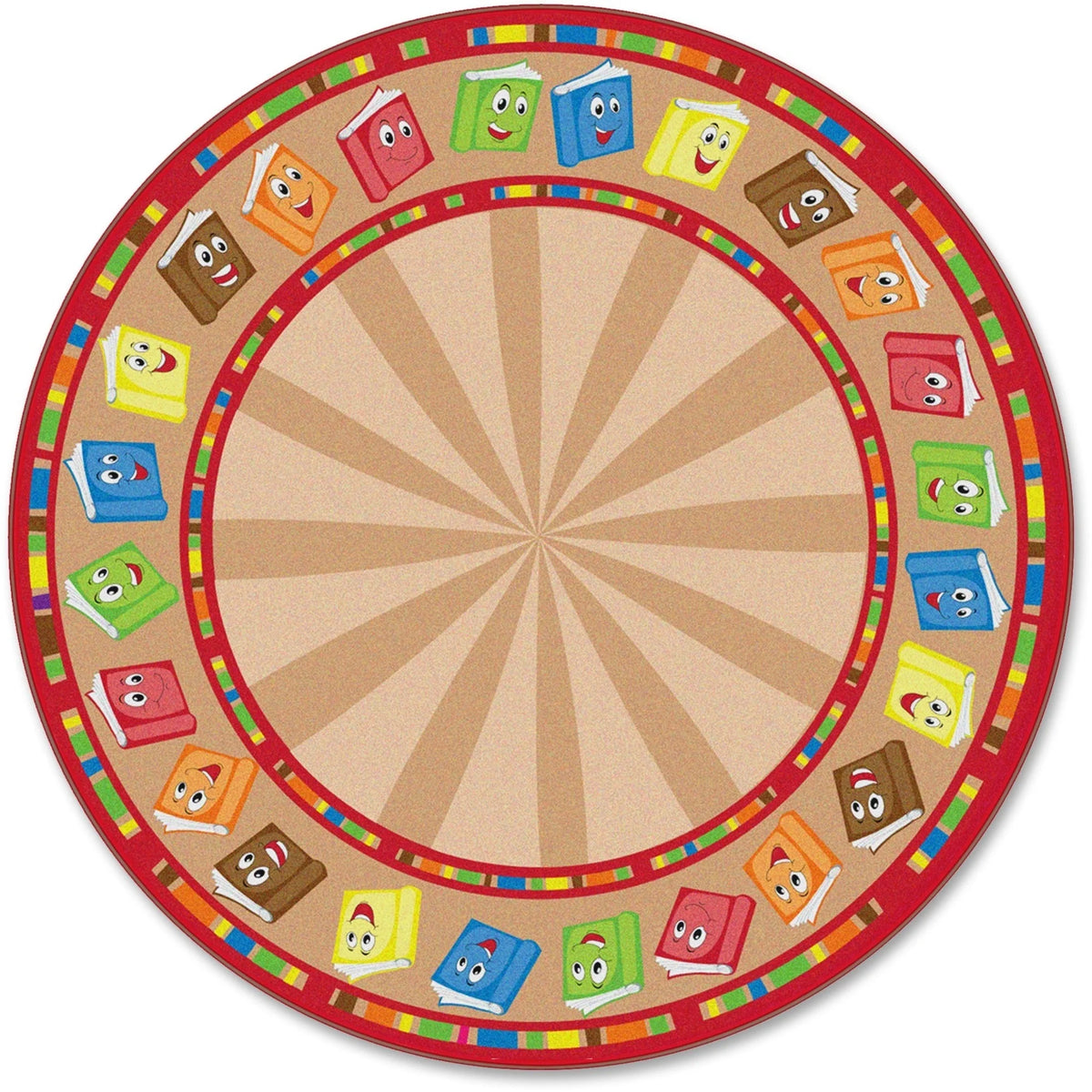 Flagship Carpets Calm Circle Time Books Round Rug - Multicolor - 12 ft Diameter - Rugs & Mats