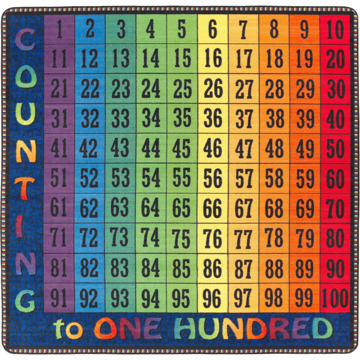 Flagship Carpets Counting To One Hundred Rug - Educational 12x12 ft Square Multicolor Nylon - Rugs & Mats