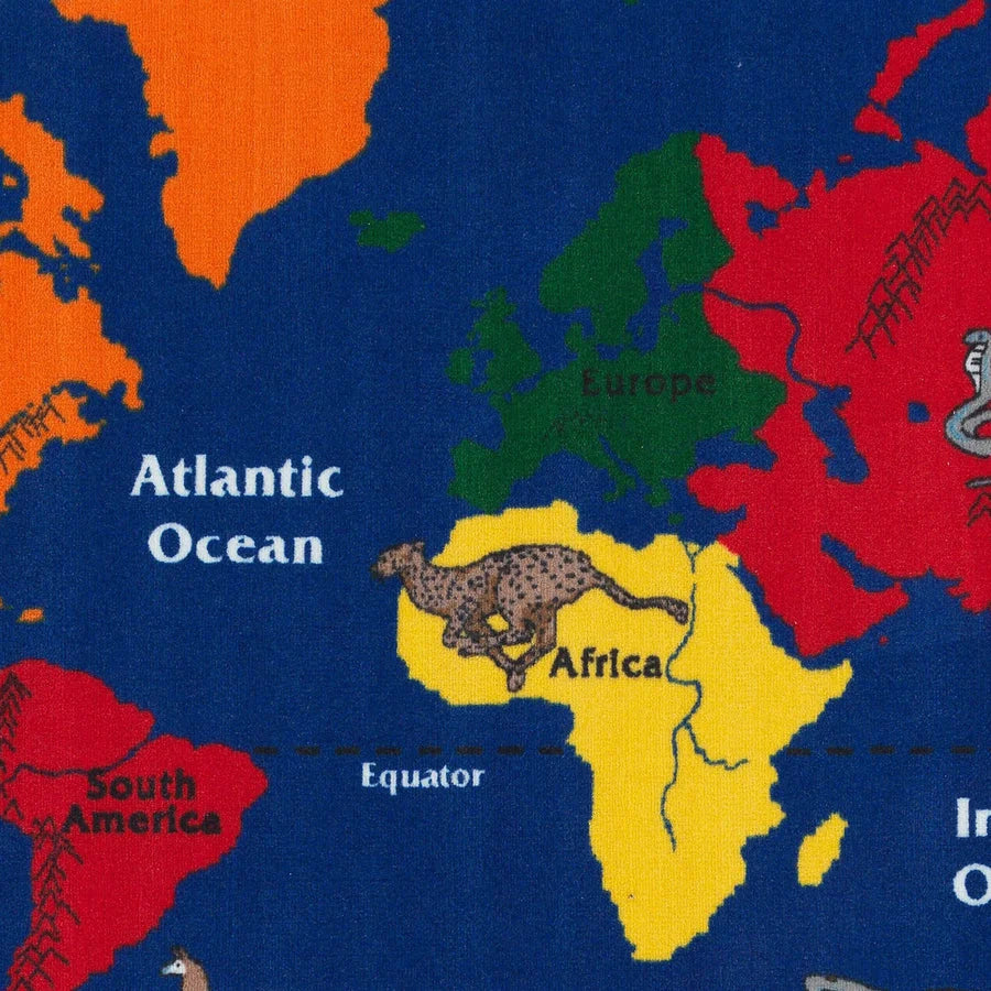 Flagship Carpets Global Rug: Maps That Teach - 12ft x 90’’ - Multicolor Nylon - Rugs & Mats