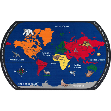 Flagship Carpets Global Rug: Maps That Teach - 12ft x 90’’ - Multicolor Nylon - Rugs & Mats