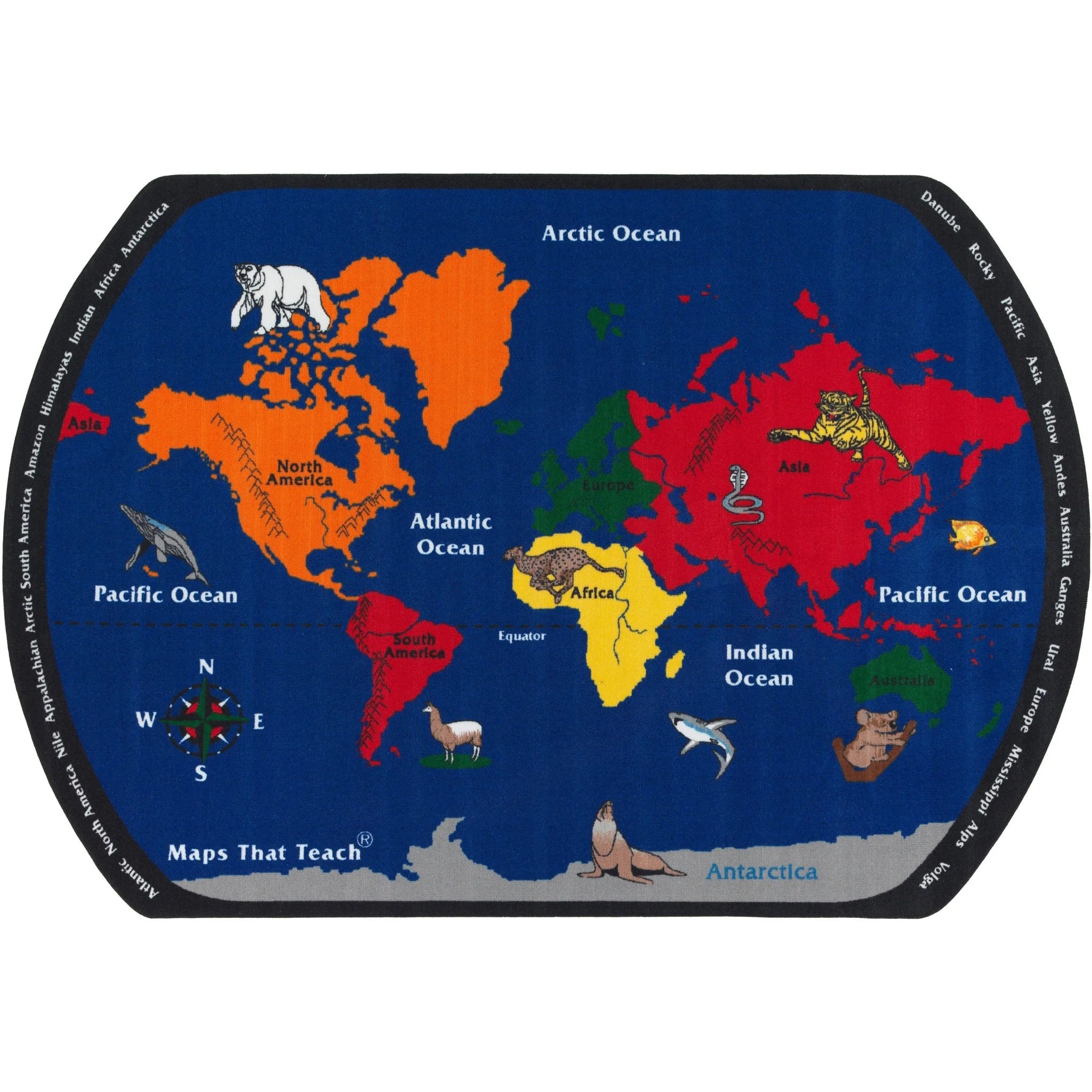 Flagship Carpets Maps That Teach Global Rug - Educational 108x72’’ Multicolor Nylon - Rugs & Mats
