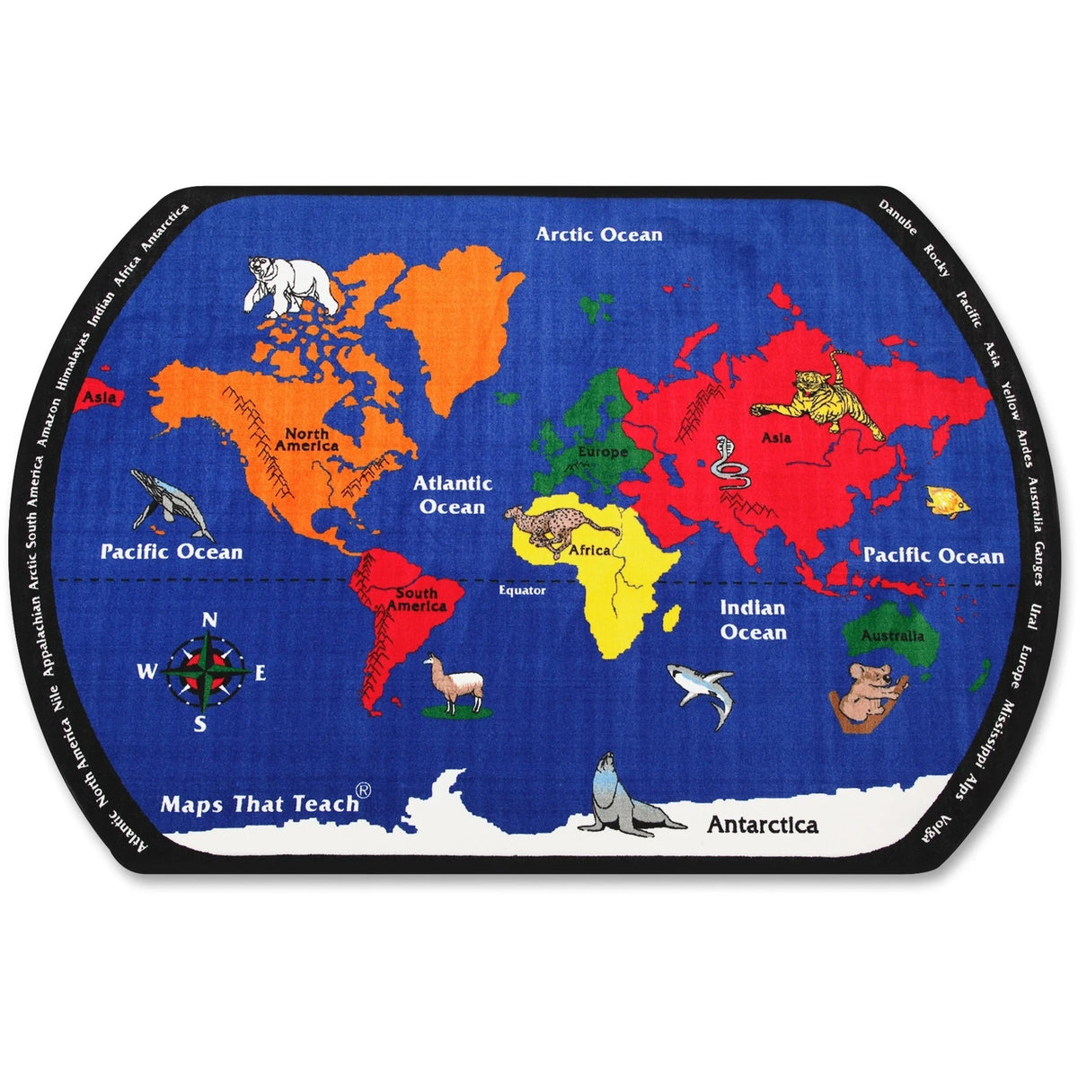 Flagship Carpets Maps That Teach Global Rug - Educational World Map Design - 13.16 ft x 10.75 - Multicolor Nylon - Rugs