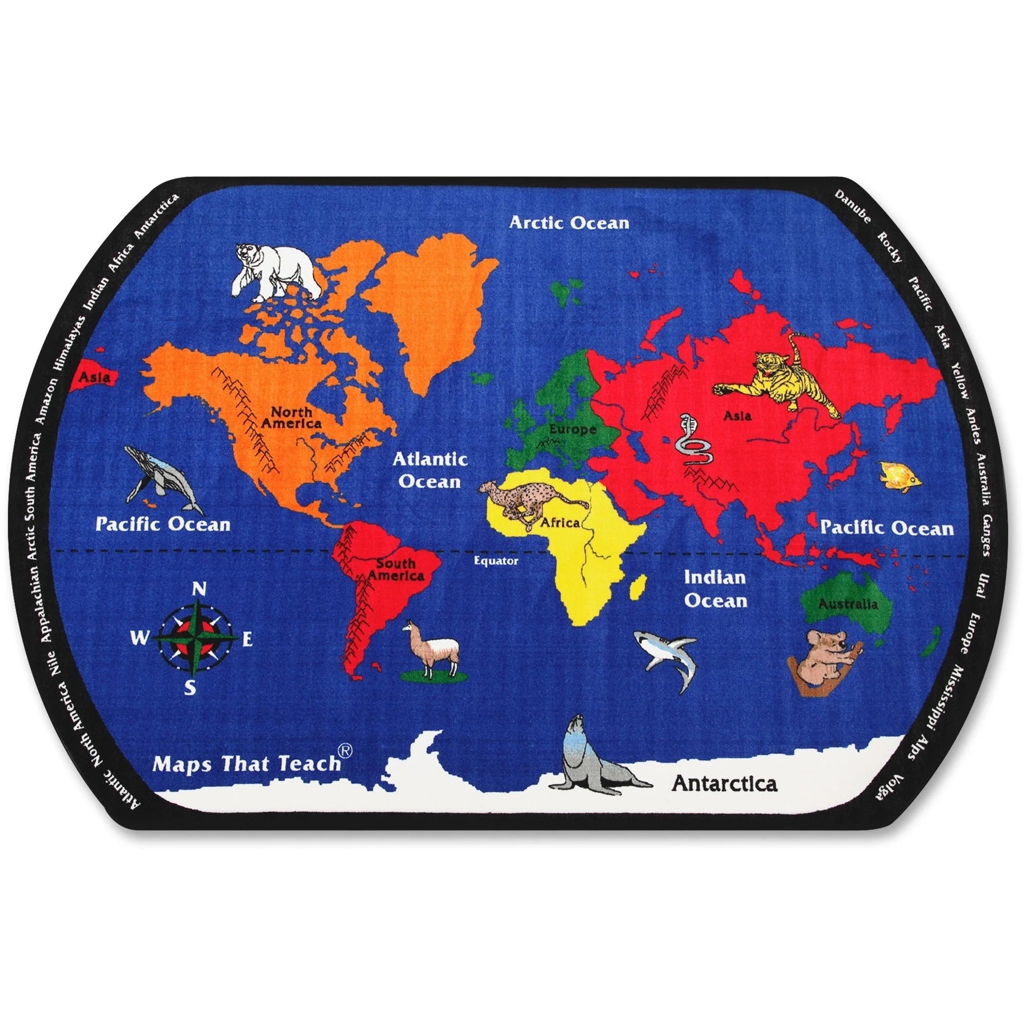 Flagship Carpets Maps That Teach Global Rug - Educational World Map Design - 13.16 ft x 10.75 - Multicolor Nylon - Rugs