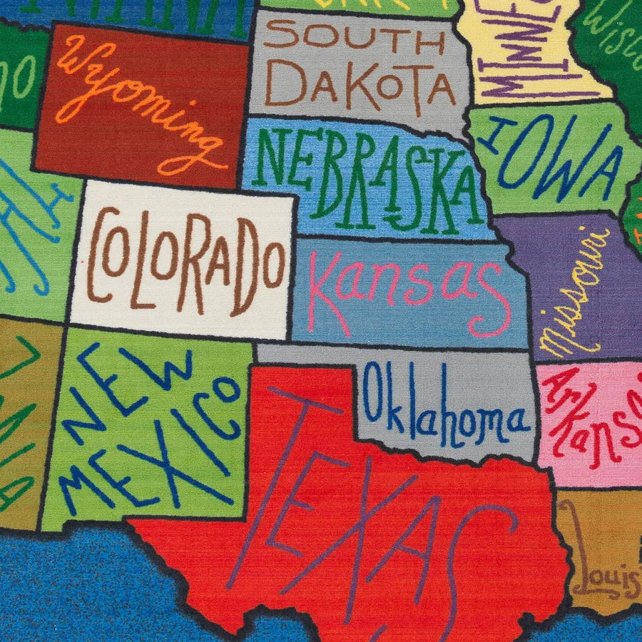 Flagship Carpets My America Doodle Map Rug - Educational 12ft x 90’’ Multicolor Nylon - Rugs & Mats