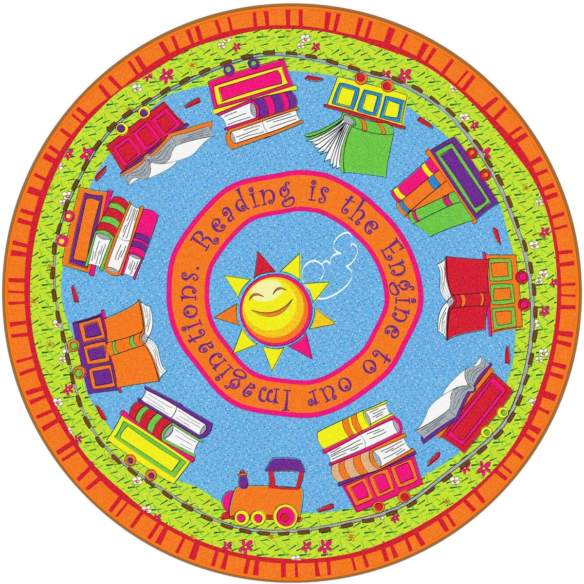 Flagship Carpets Reading Is The Engine 12’ Round Rug - Multicolor Circle - Rugs & Mats