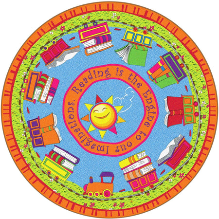 Flagship Carpets Reading Is The Engine 12’ Round Rug - Multicolor Circle - Rugs & Mats