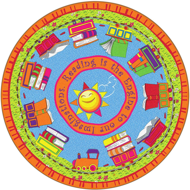 Flagship Carpets Reading Is The Engine 12’ Round Rug - Multicolor Circle - Rugs & Mats