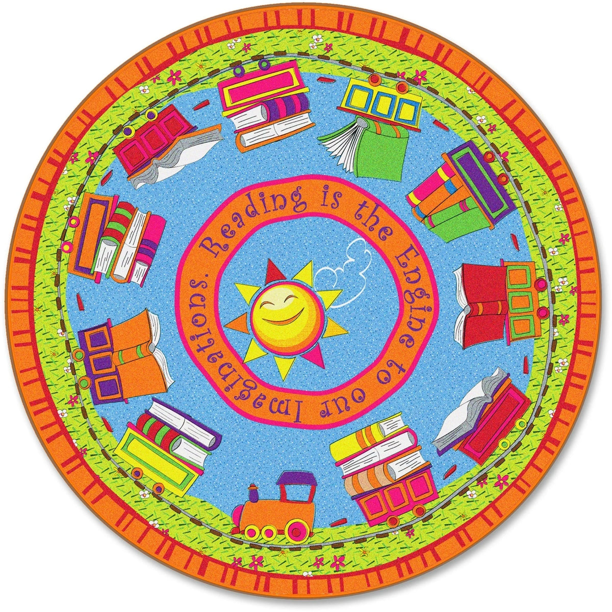 Flagship Carpets Reading Is The Engine 6’ Round Rug - Multicolor Circle - Rugs & Mats