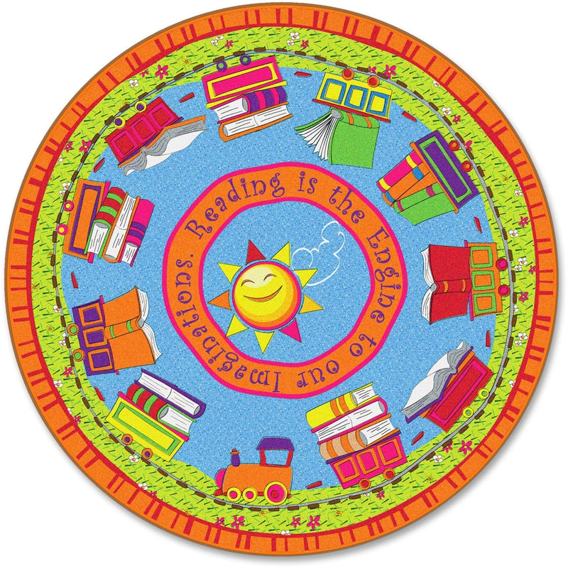 Flagship Carpets Reading Is The Engine 6’ Round Rug - Multicolor Circle - Rugs & Mats
