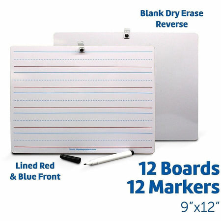 Flipside 2-Sided Dry Erase Board Set: 12’’x9’’ White Hardboard - Desktop & Lap - 12/Pack - Learning Boards Supplies