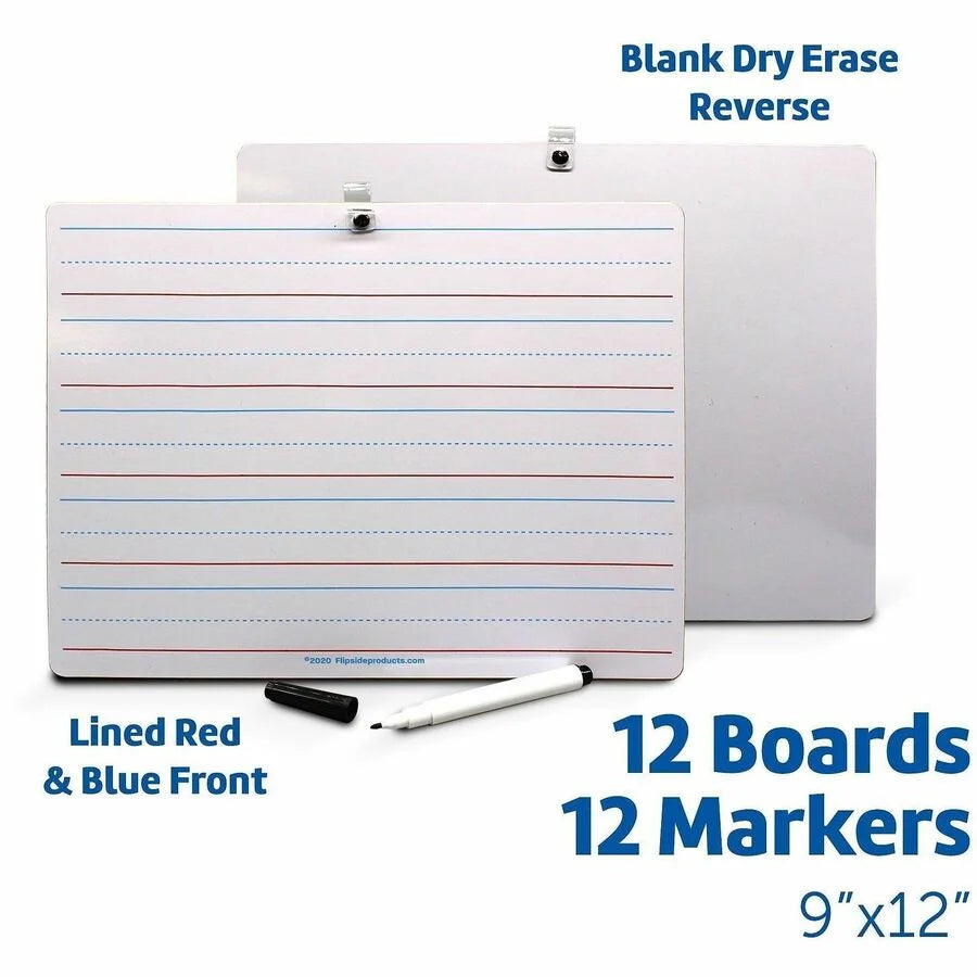 Flipside 2-Sided Dry Erase Board Set: 12’’x9’’ White Hardboard - Desktop & Lap - 12/Pack - Learning Boards Supplies